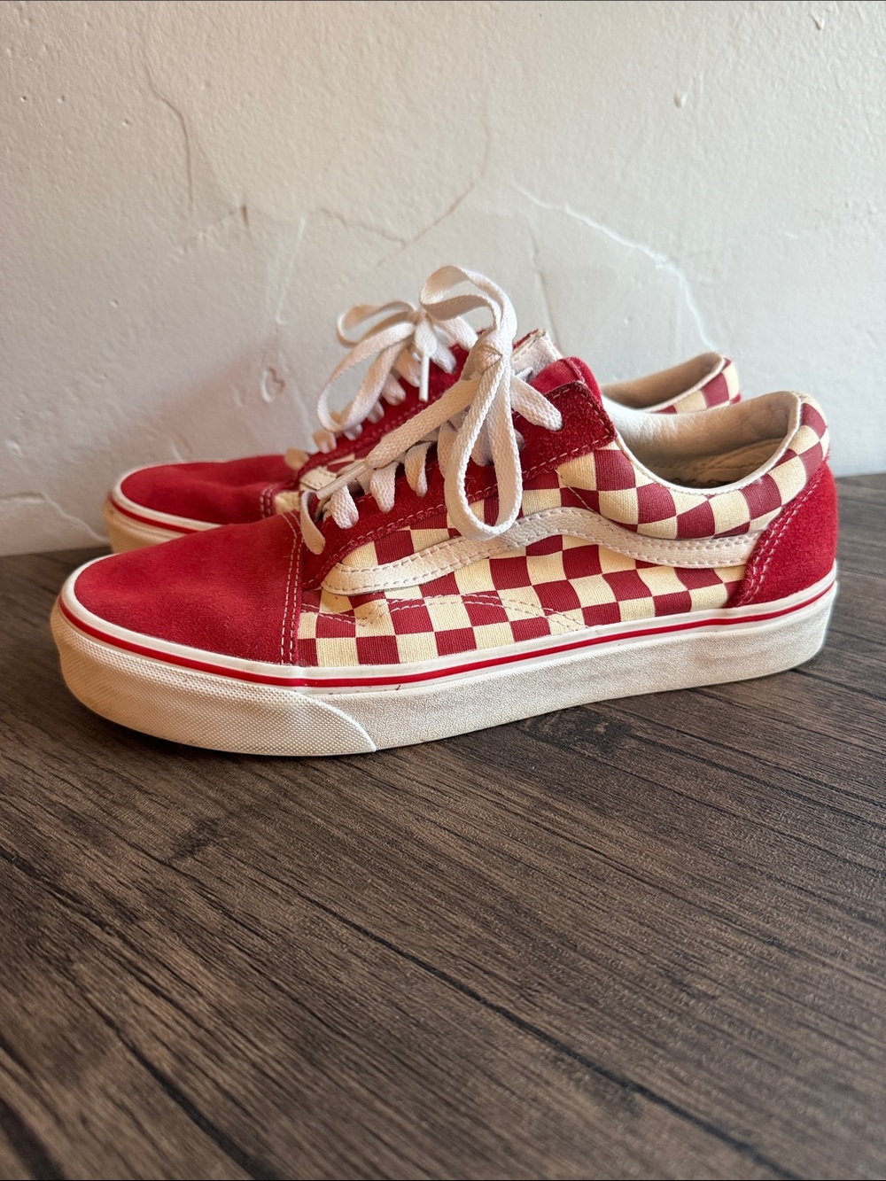 Vans Red and Cream Checkerboard Old Skool Sneakers